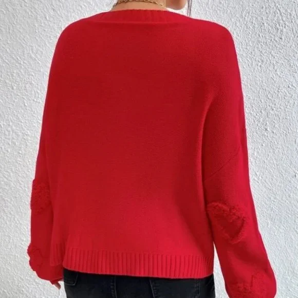 Pearl Heart detailed red knit sweater top - Picture 6 of 6